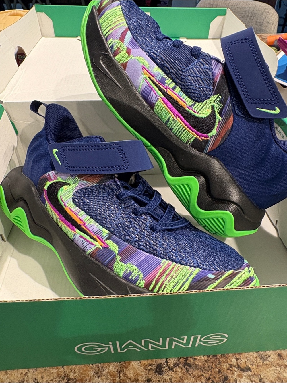 Nike Kids' Basketball Shoes - Navy with Green Accents